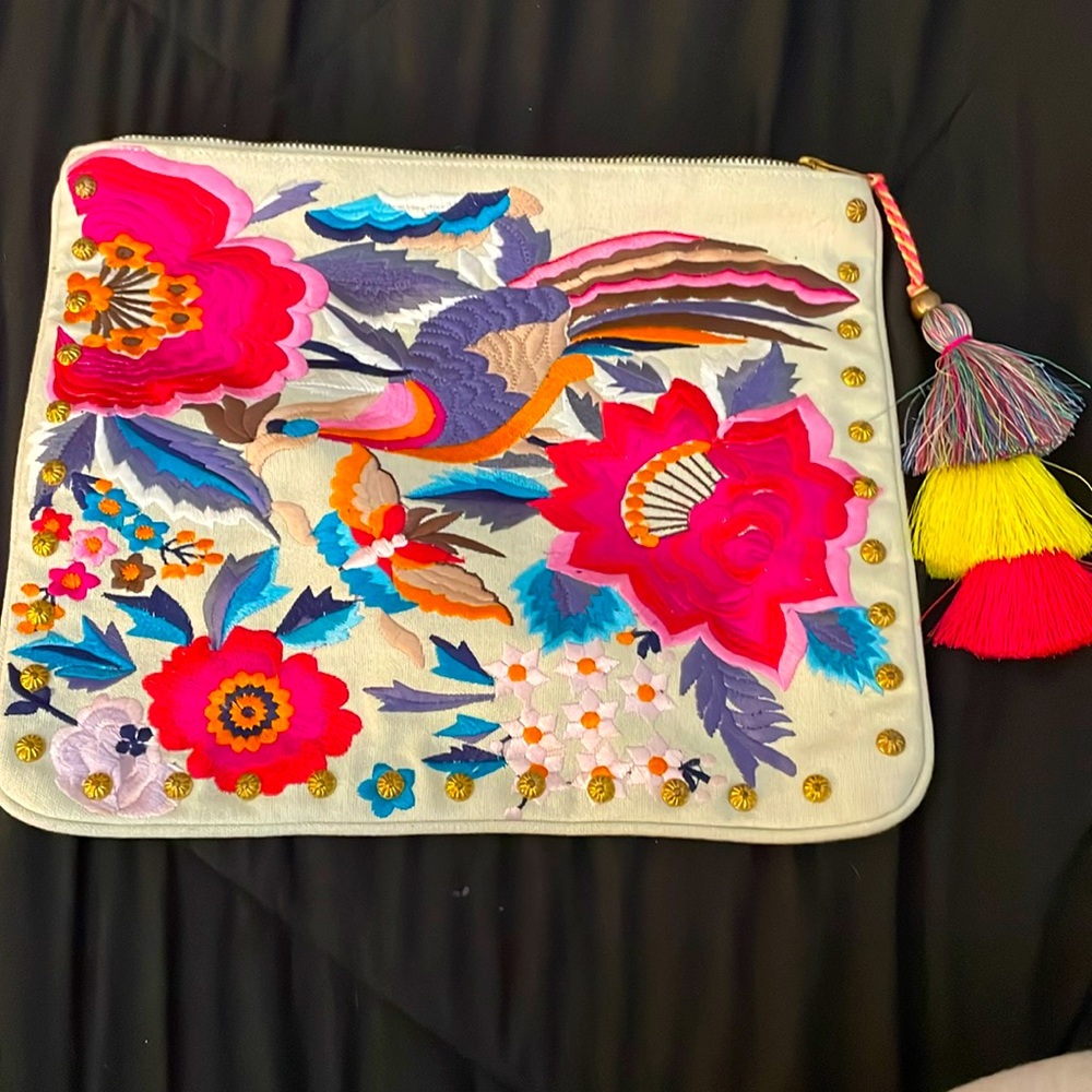 Steve Madden Breza colorful embroidered large clutch